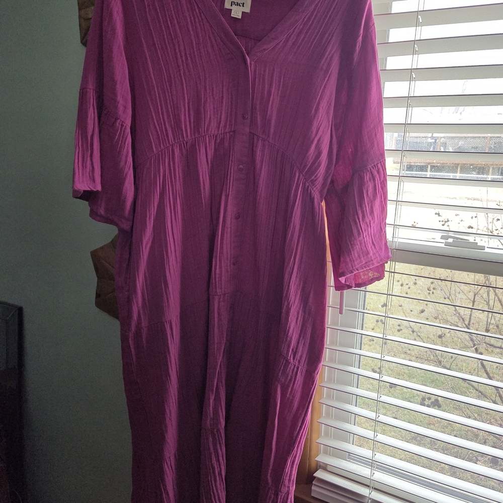 Pact Cotton Gauze Maxi Dress L - Pink, Fuchsia, Magenta